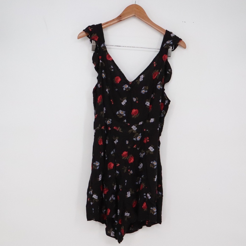 American Eagle Romper Womens Medium Floral Black Ruffle V-Neck Boho Excellent